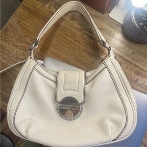 Michael Kors vintage white Leather Shoulder purse with Silver clasp hardware